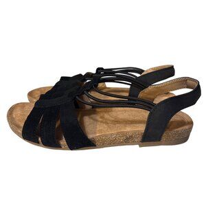 Earth Origins Laney Wide Sandals Size 10 Black & Tan Strappy Open Toe Comfort De